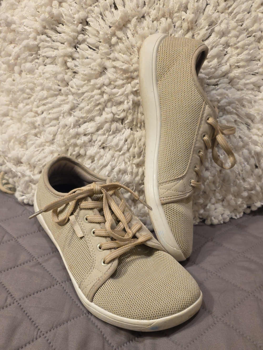 WHITIN Women's Beige Knit Barefoot Lace-Up Sneakers